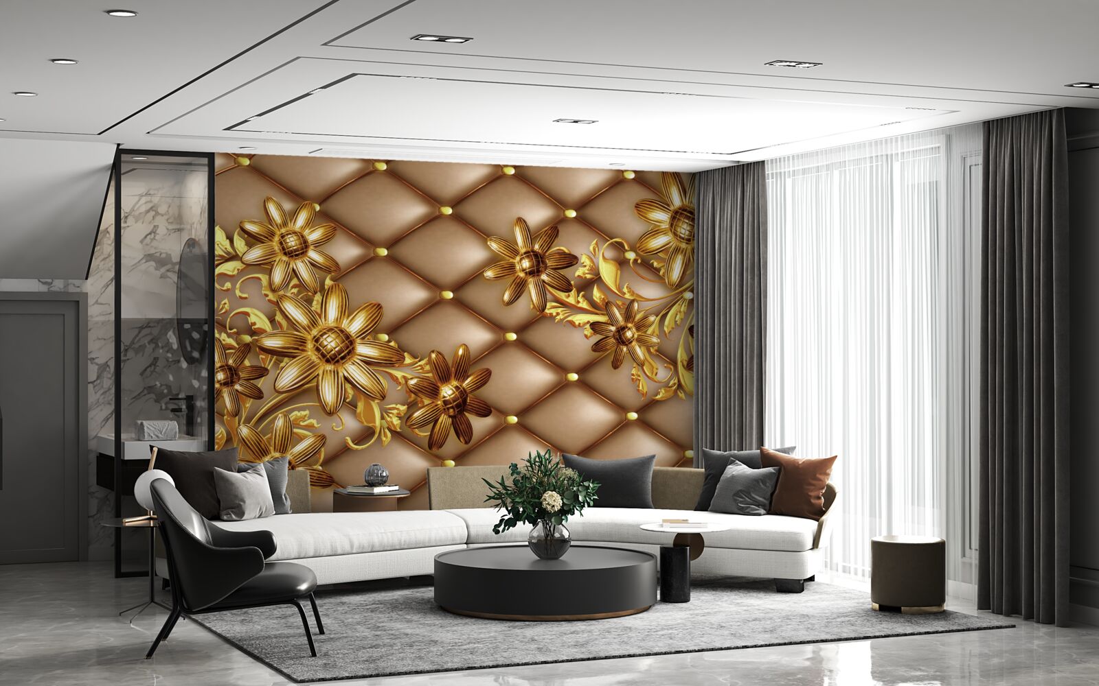 Fototapeta zlaté kvety na materiáli