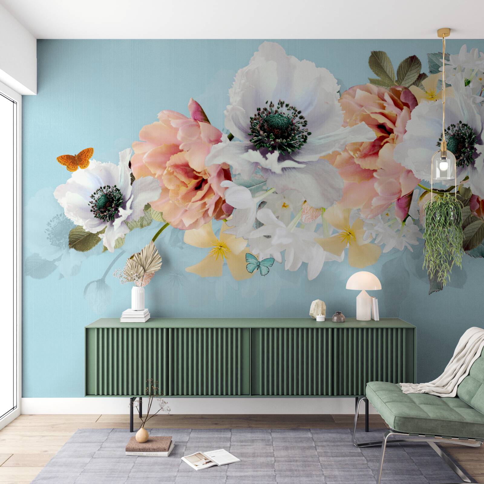 Fototapeta kytica bielych makov a iných kvetov