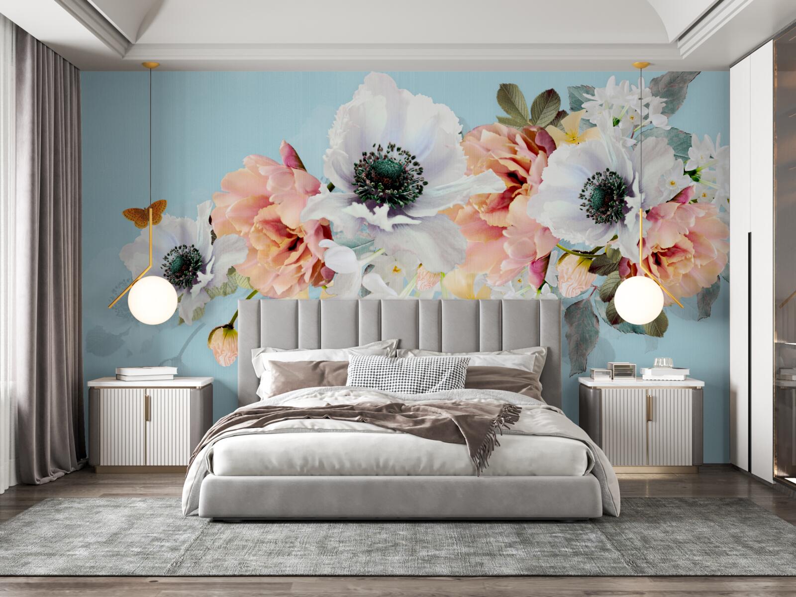 Fototapeta kytica bielych makov a iných kvetov