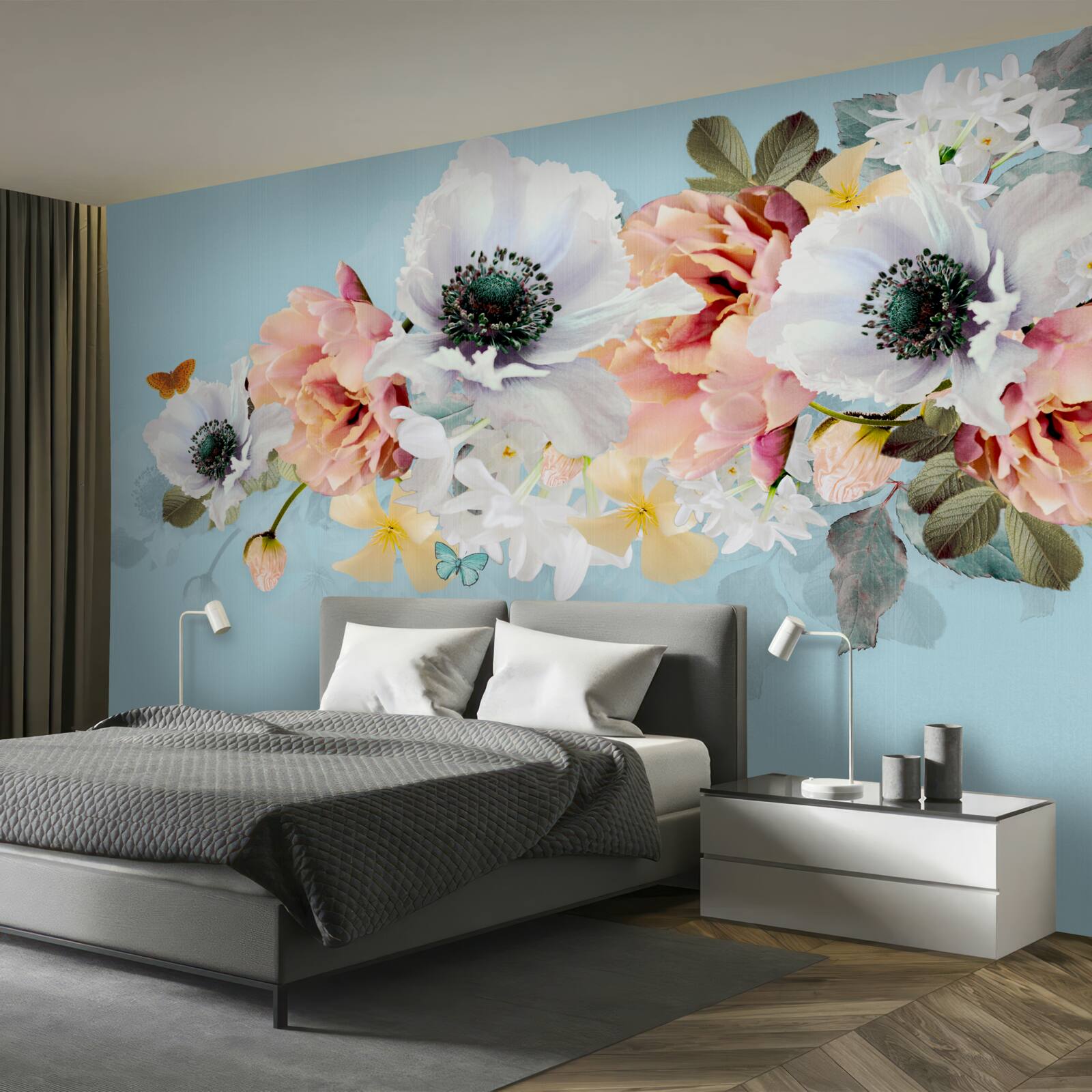 Fototapeta kytica bielych makov a iných kvetov