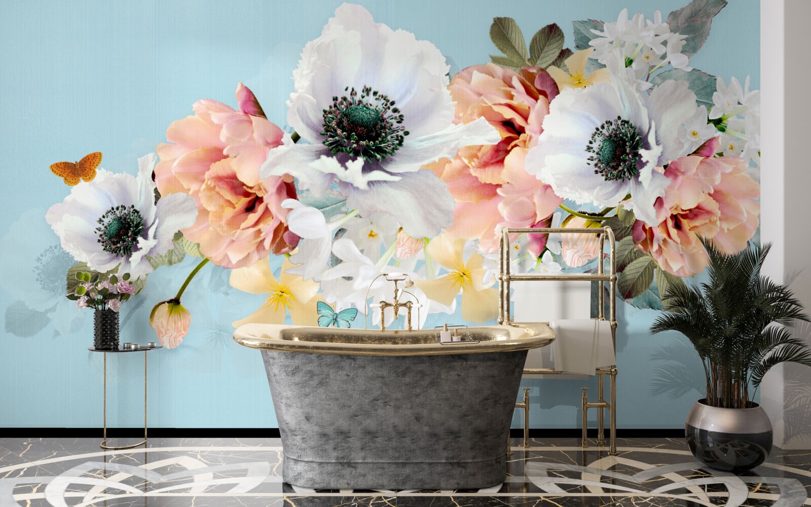 Fototapeta kytica bielych makov a iných kvetov