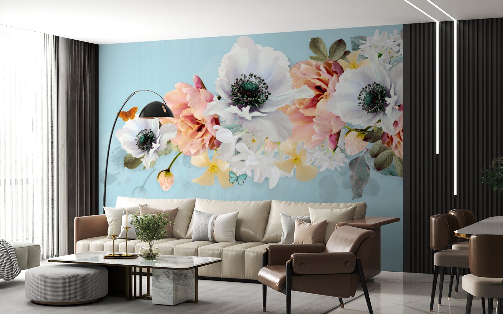 Fototapeta kytica bielych makov a iných kvetov