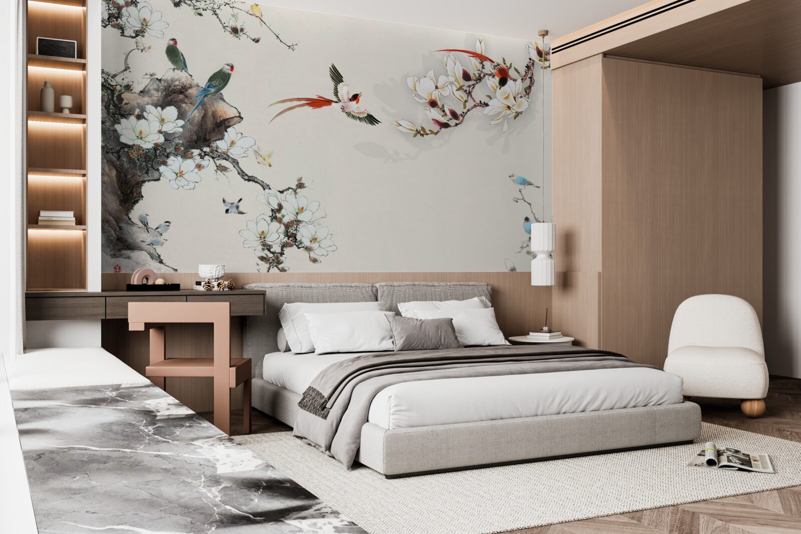 Fototapeta vtáky sa radujú medzi kvetmi