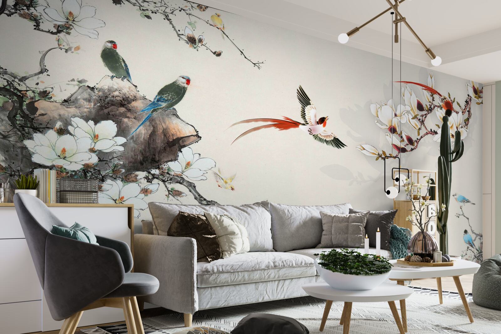 Fototapeta vtáky sa radujú medzi kvetmi