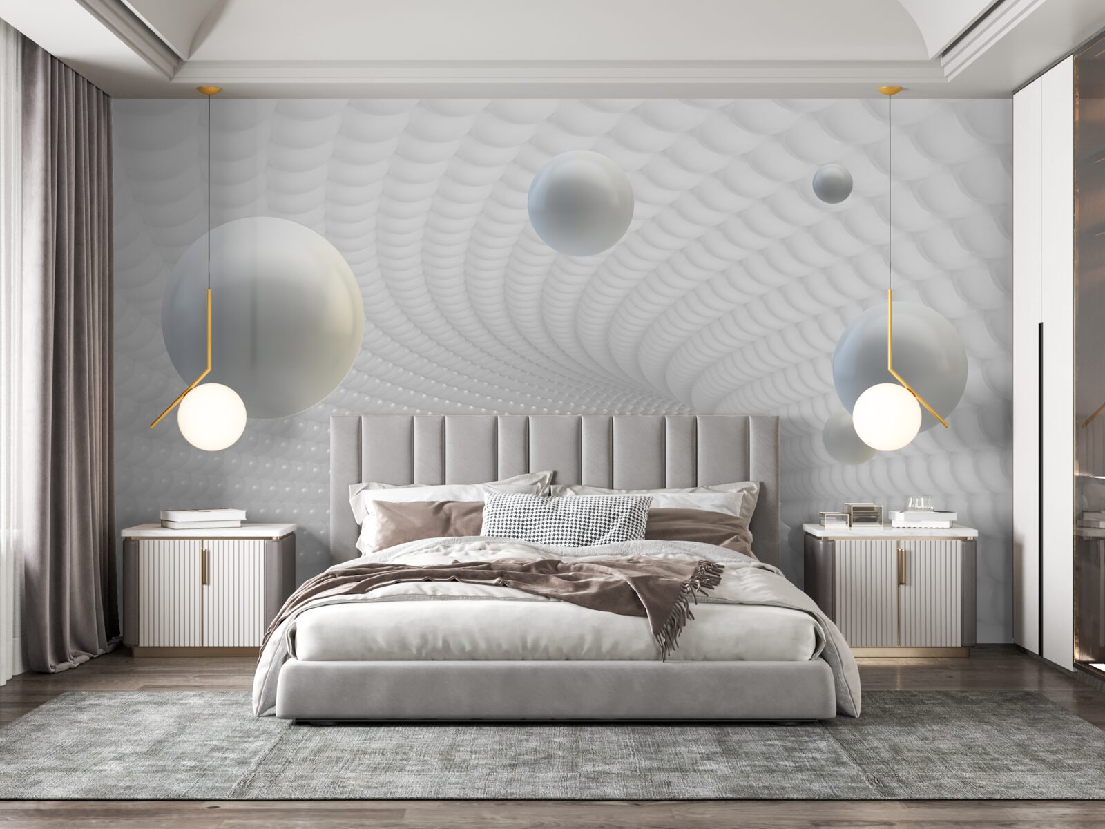 Fototapeta plávajúce biele gule na chodbe