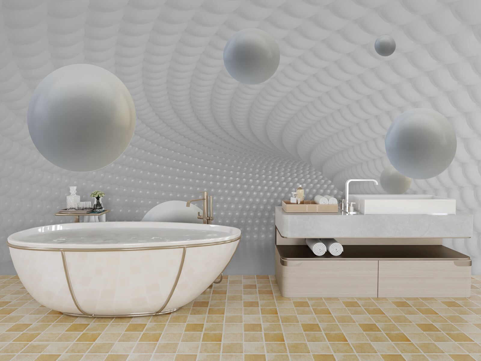 Fototapeta plávajúce biele gule na chodbe