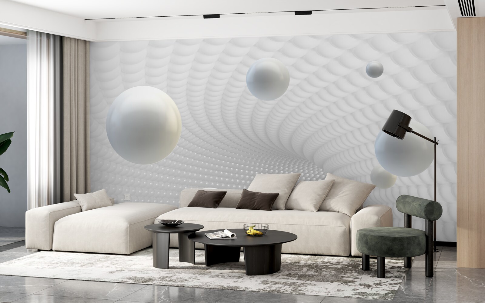 Fototapeta plávajúce biele gule na chodbe