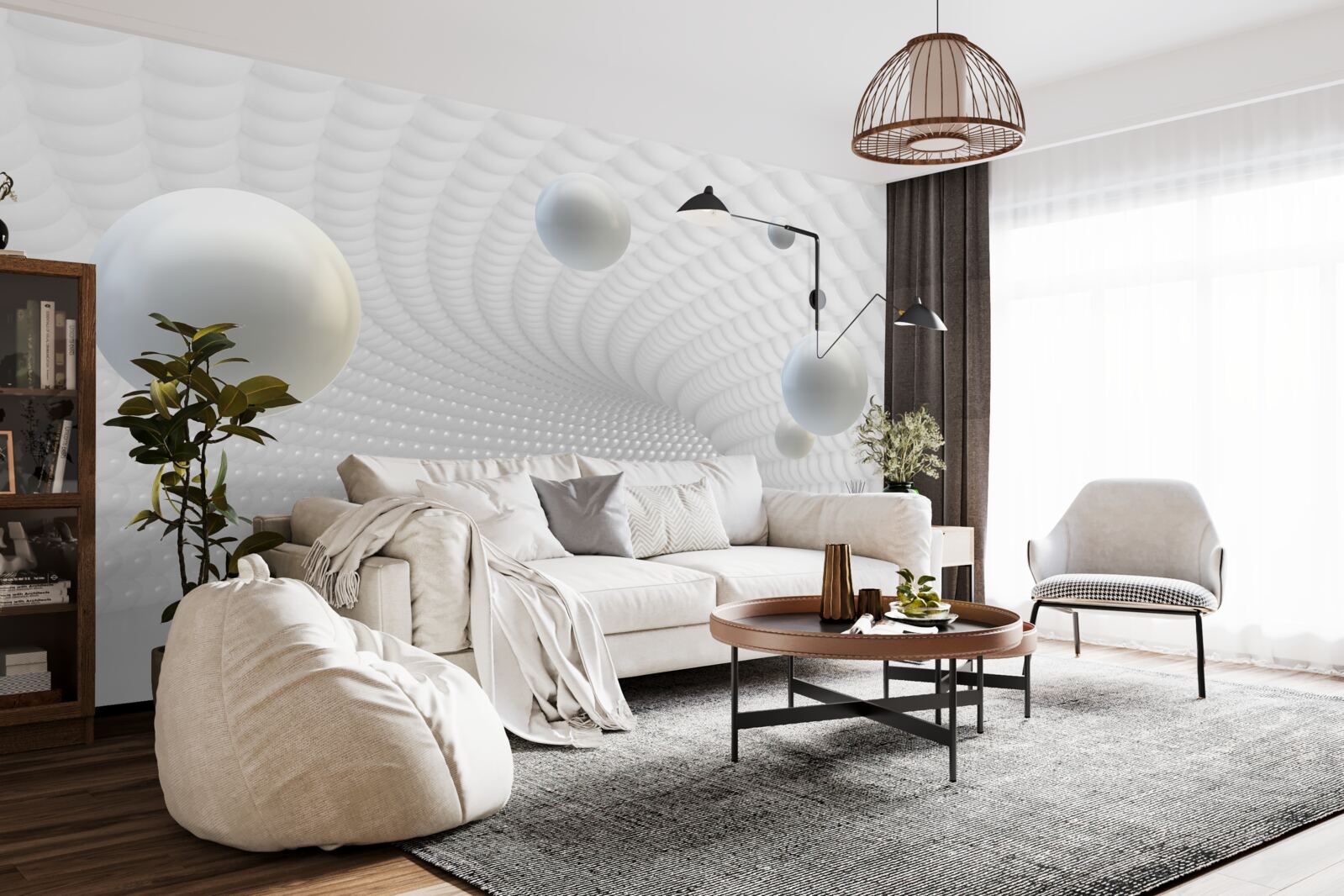 Fototapeta plávajúce biele gule na chodbe