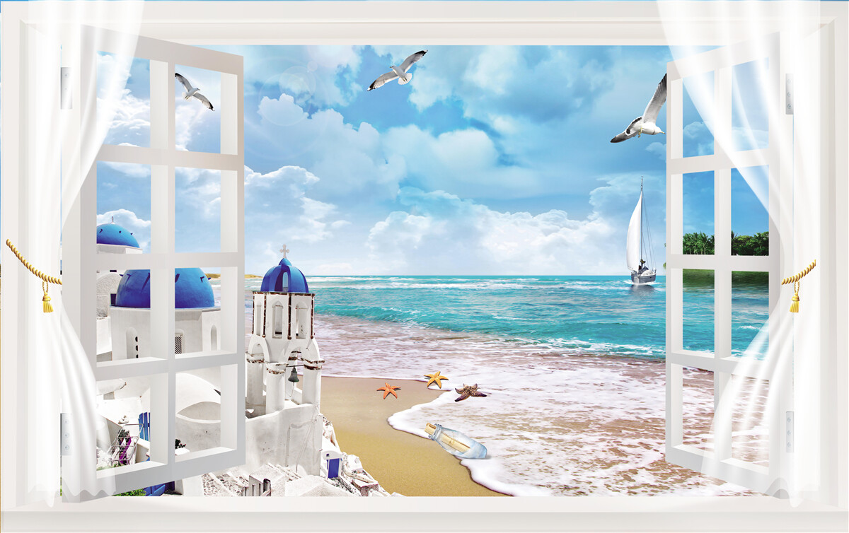 Fototapeta z okna môžete vidieť pláž v Grécku