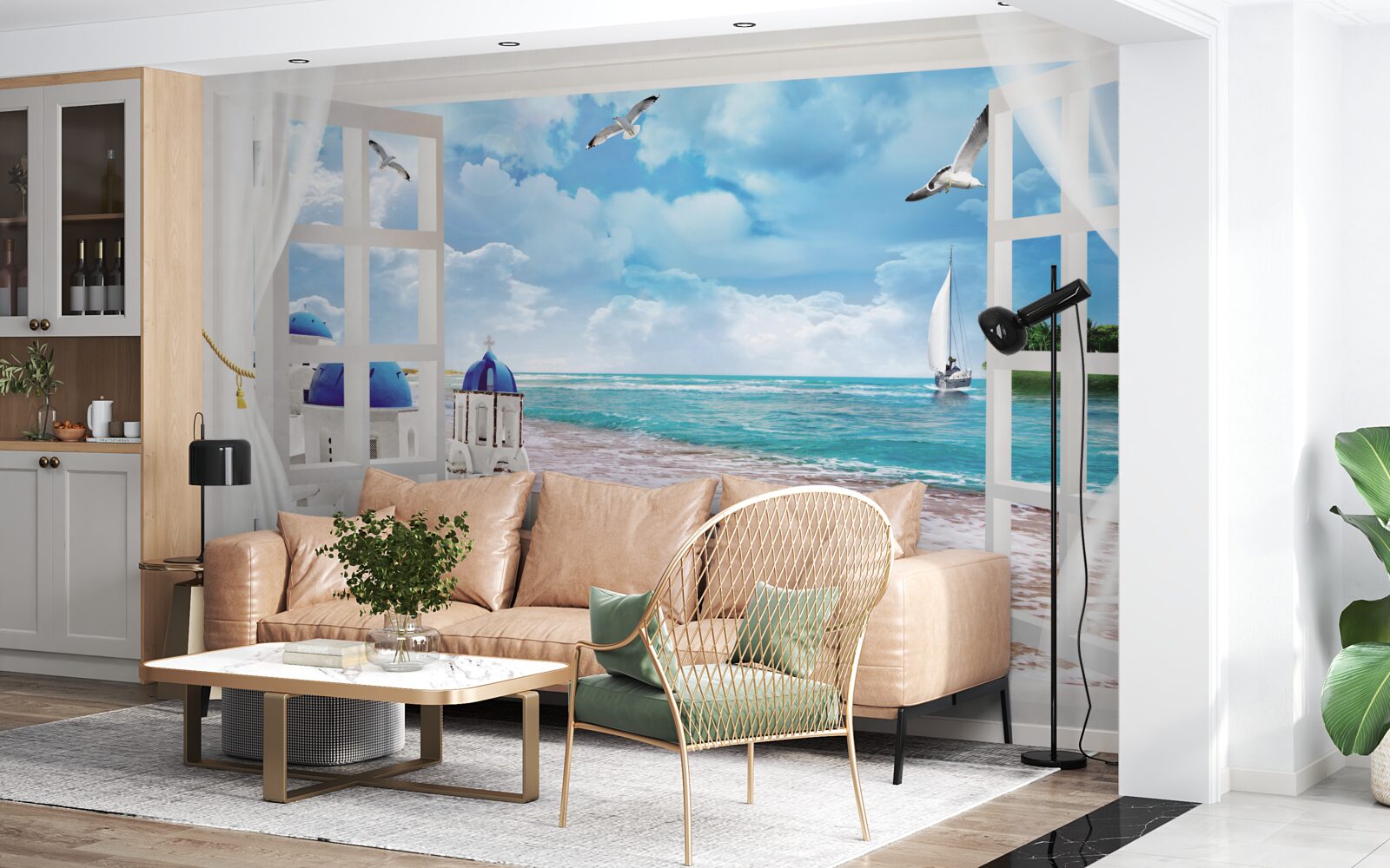 Fototapeta z okna môžete vidieť pláž v Grécku