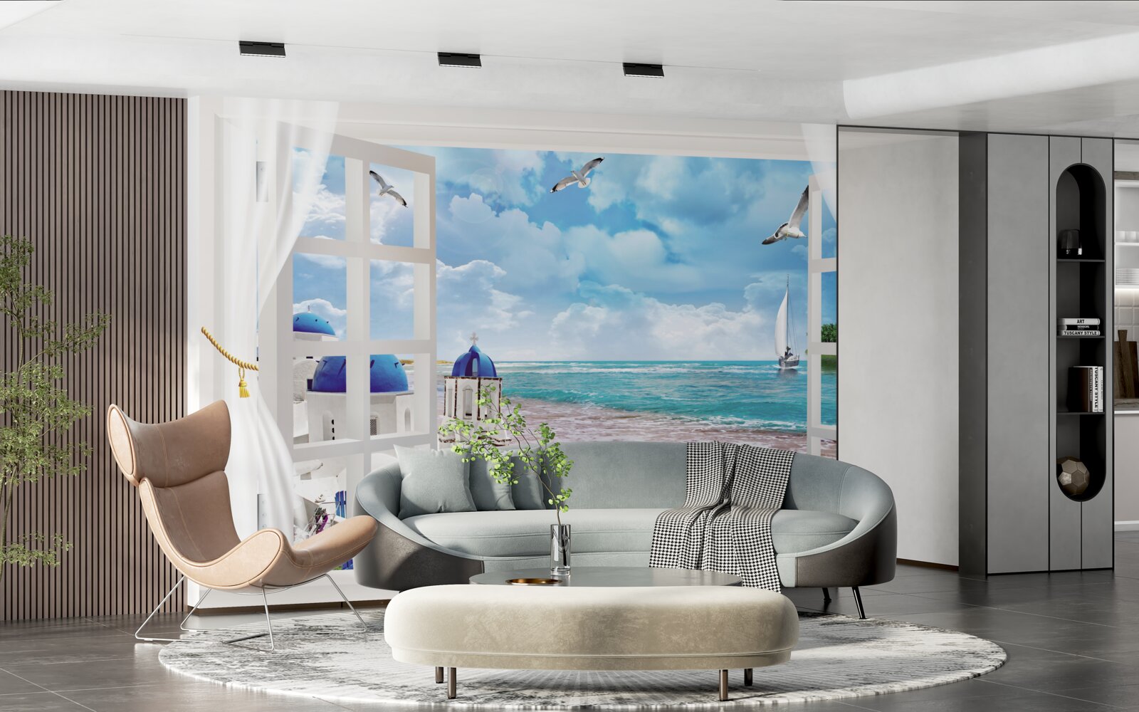 Fototapeta z okna môžete vidieť pláž v Grécku