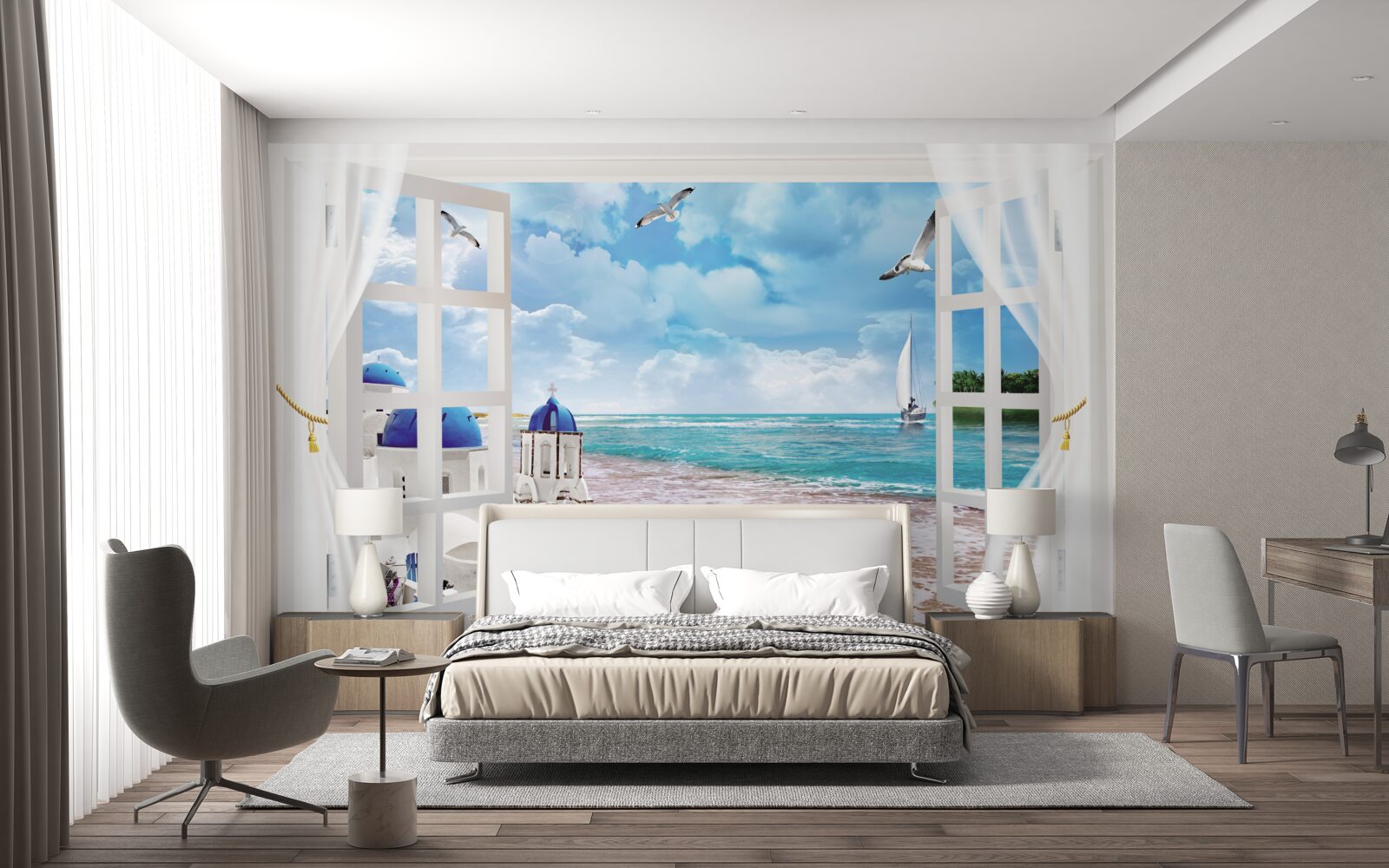 Fototapeta z okna môžete vidieť pláž v Grécku