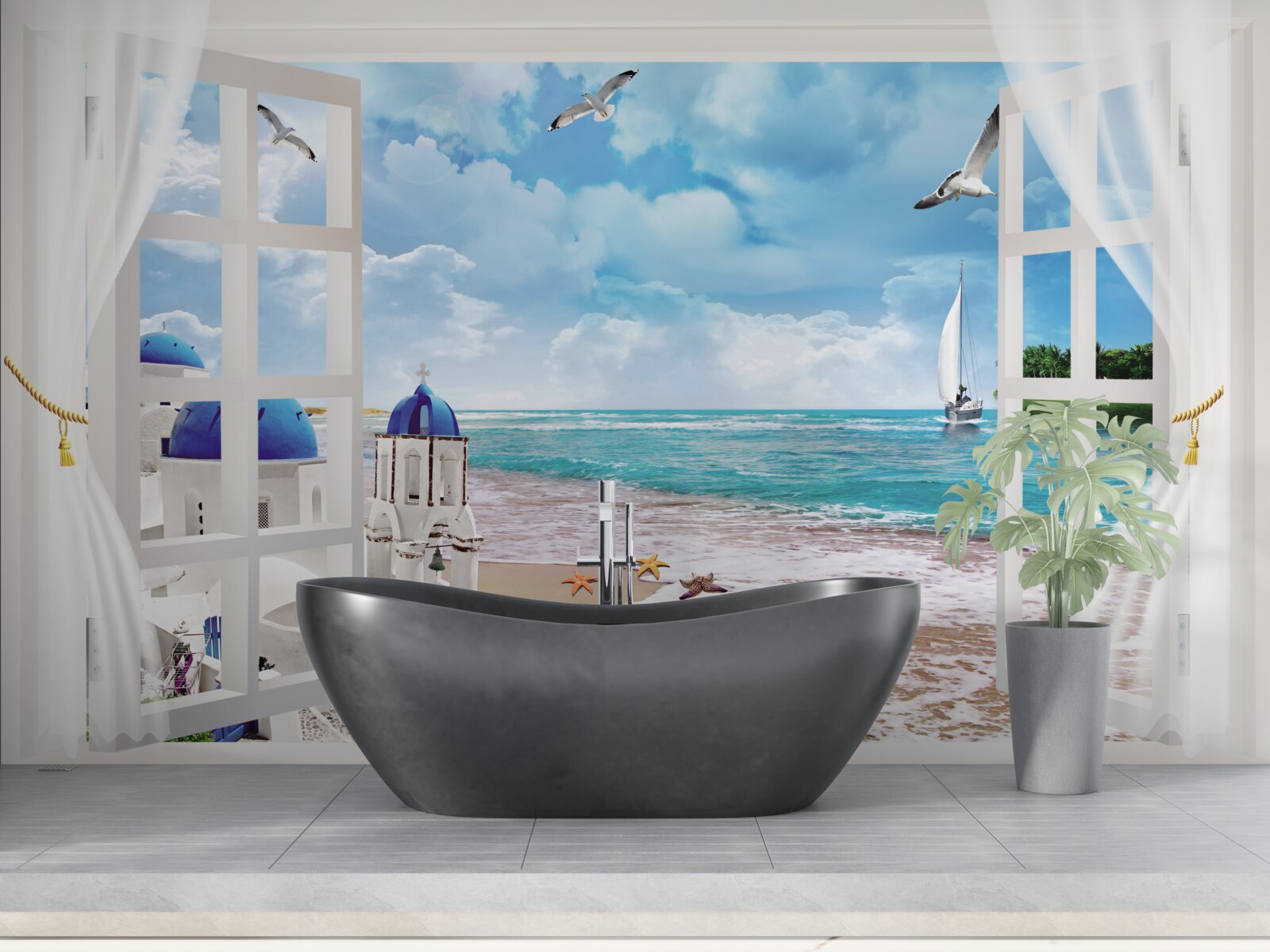 Fototapeta z okna môžete vidieť pláž v Grécku