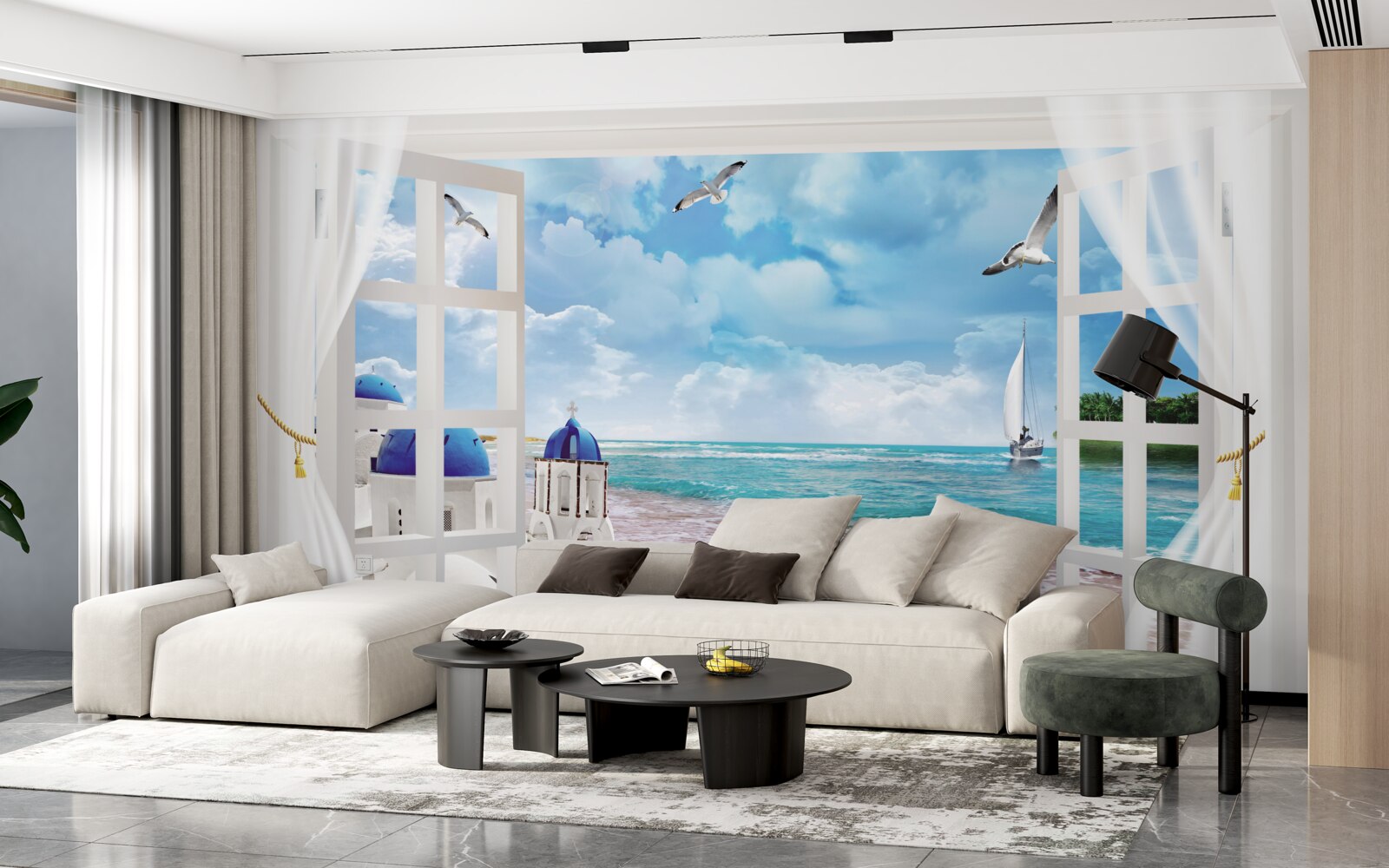 Fototapeta z okna môžete vidieť pláž v Grécku