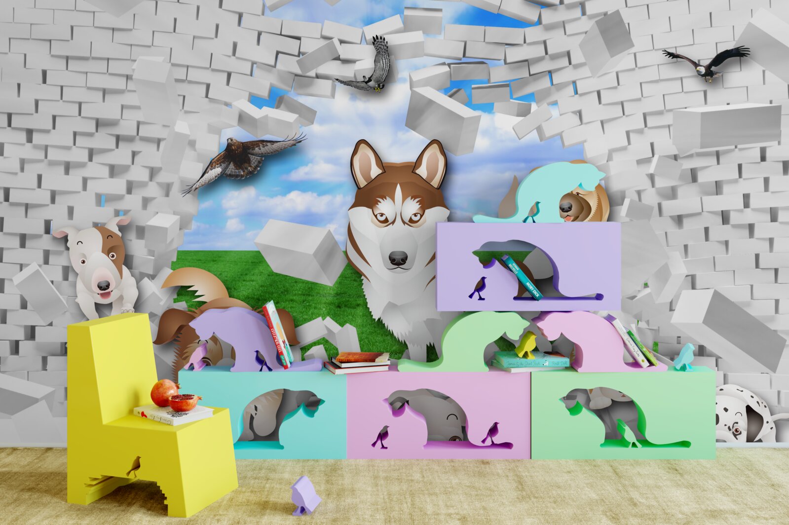 Fototapeta animovaní psi prerazili bariéru