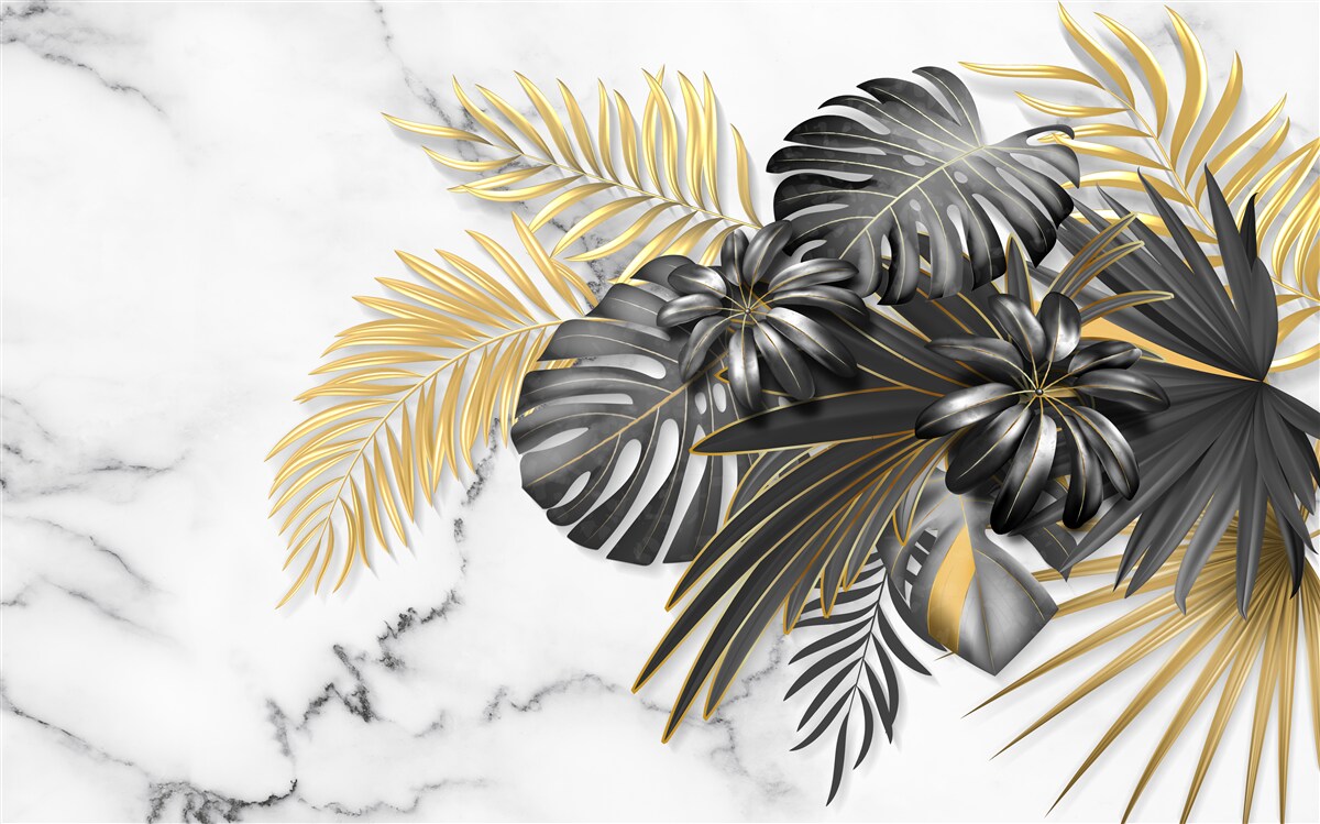 Fototapeta zlaté a čierne listy paprade