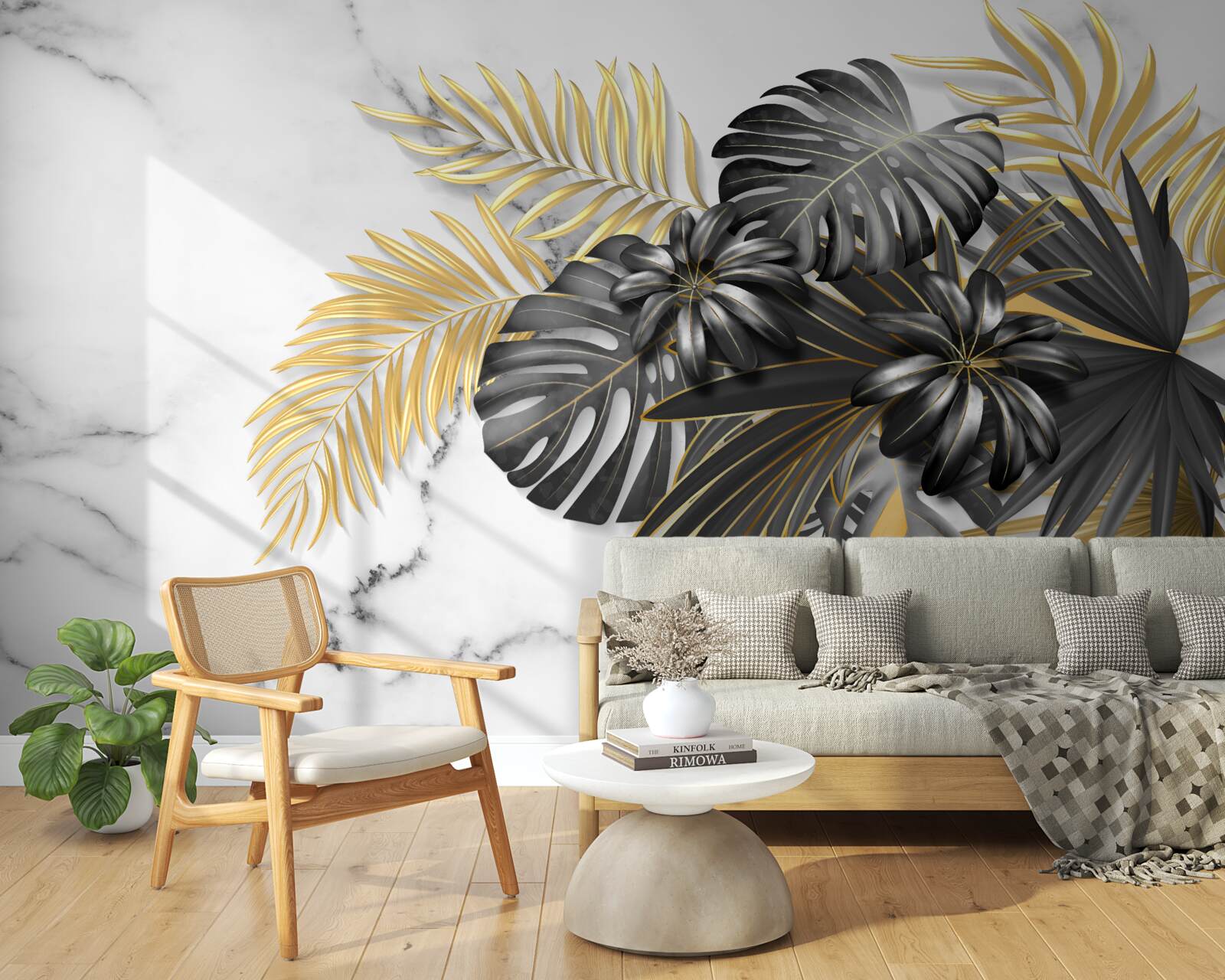 Fototapeta zlaté a čierne listy paprade