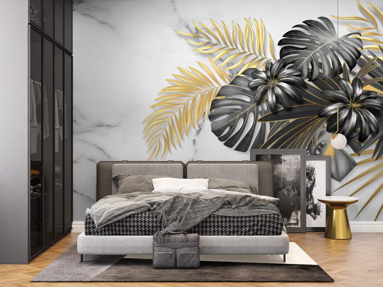 Fototapeta zlaté a čierne listy paprade