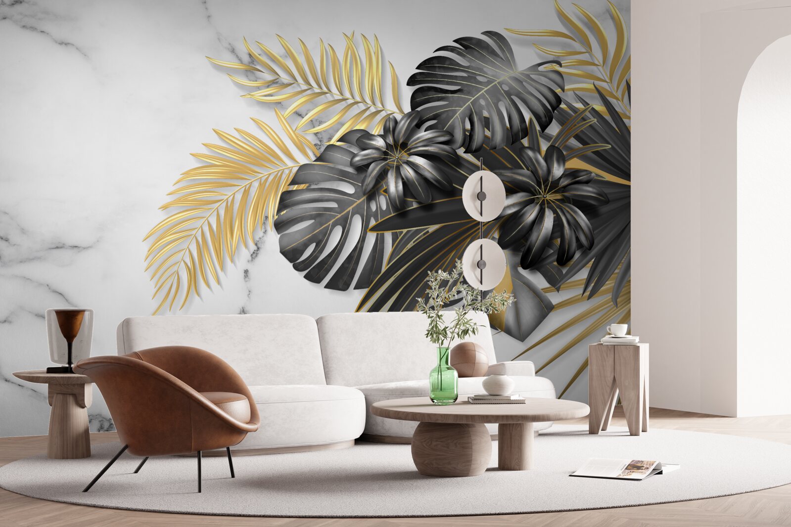 Fototapeta zlaté a čierne listy paprade