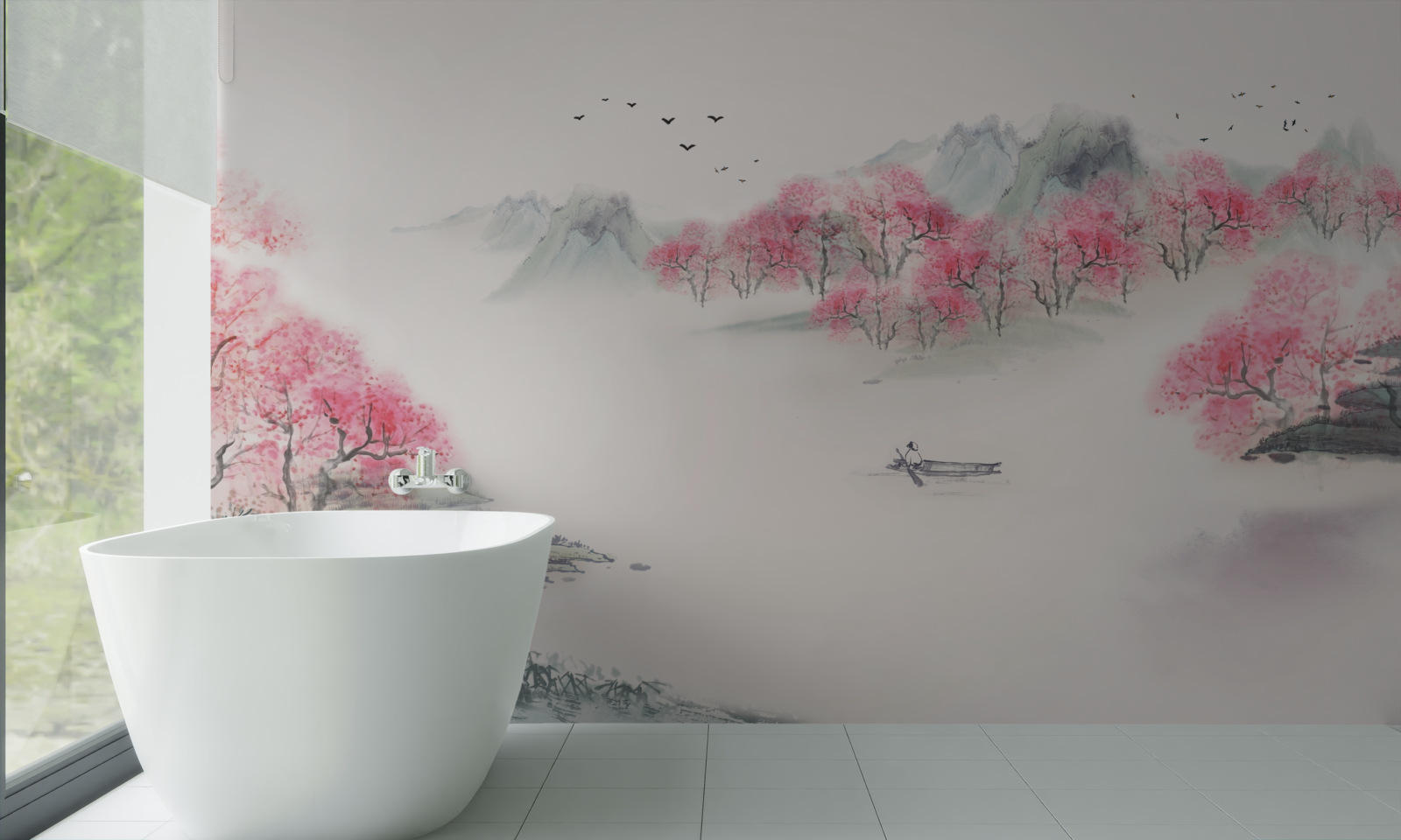 Fototapeta Loď v lese zahalená rannou hmlou