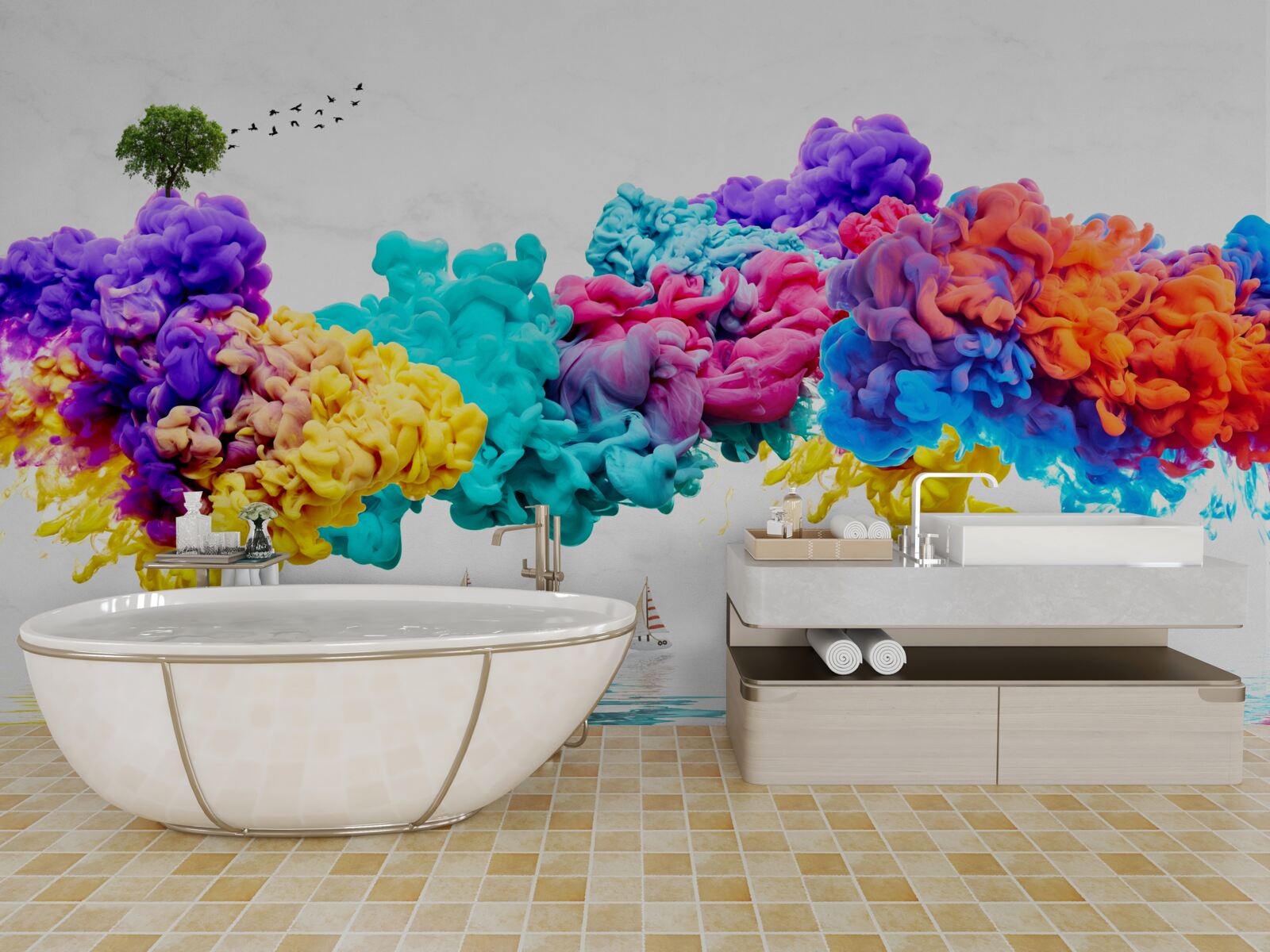 Fototapeta oslnivé farby nad vodnou hladinou