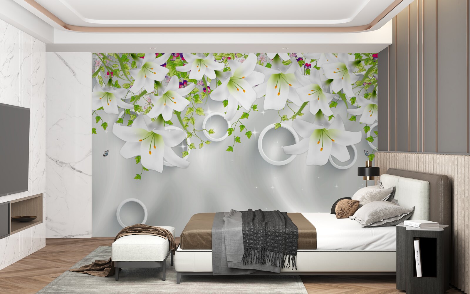 Fototapeta kvety sú biele so zelenými listami