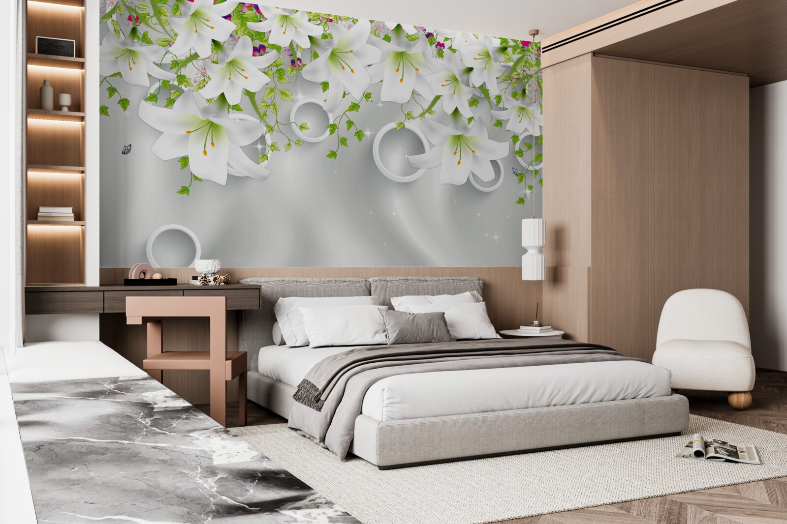 Fototapeta kvety sú biele so zelenými listami