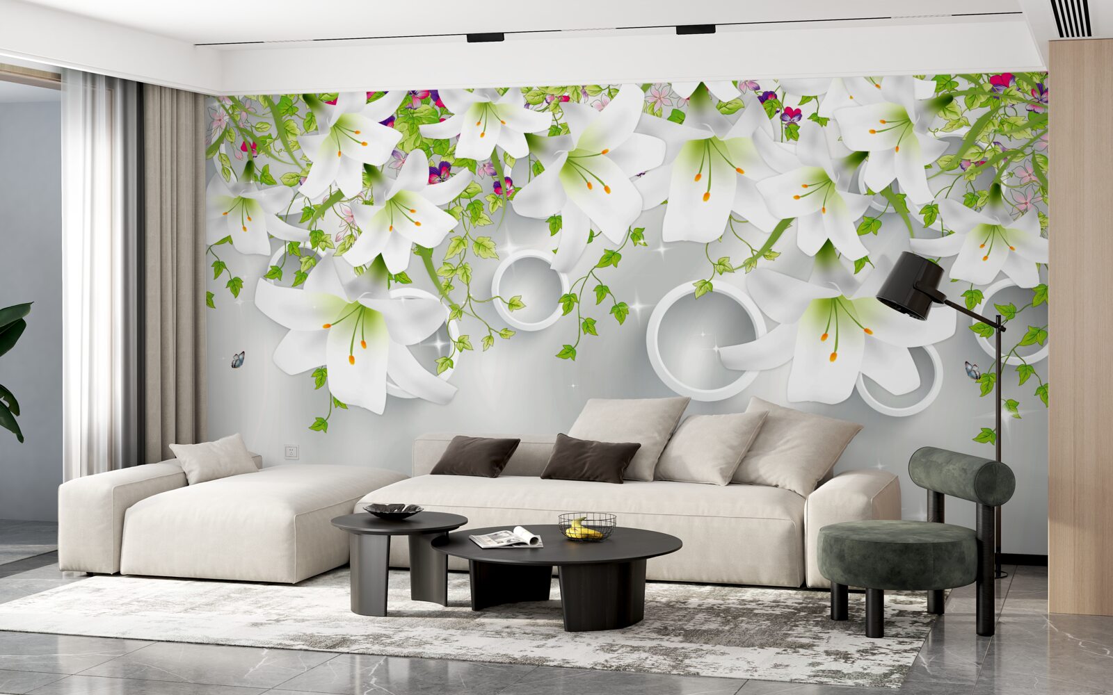 Fototapeta kvety sú biele so zelenými listami