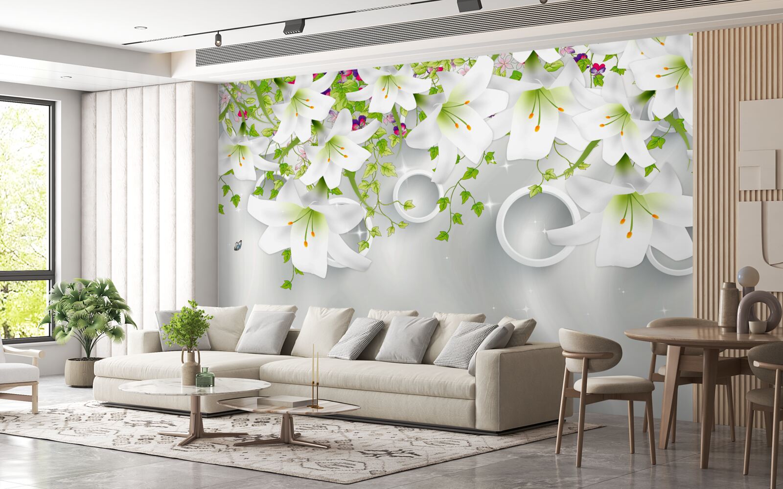 Fototapeta kvety sú biele so zelenými listami