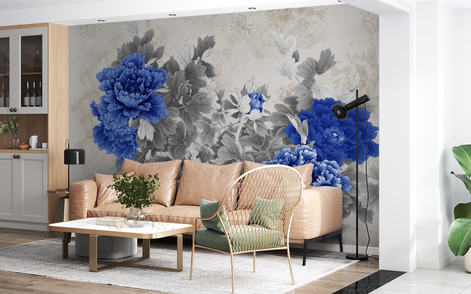 Fototapeta kvetinová ikebana na sivom podklade