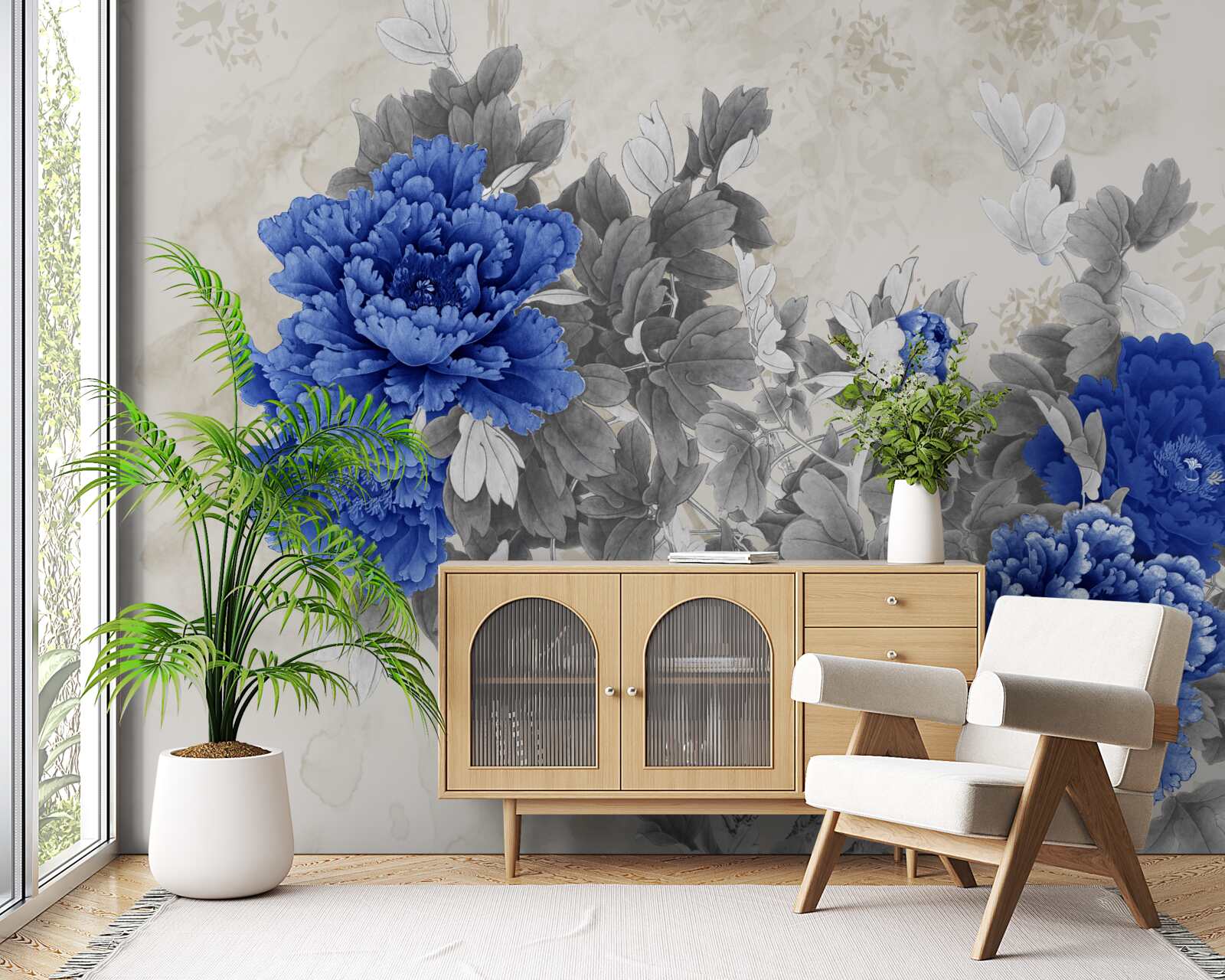 Fototapeta kvetinová ikebana na sivom podklade