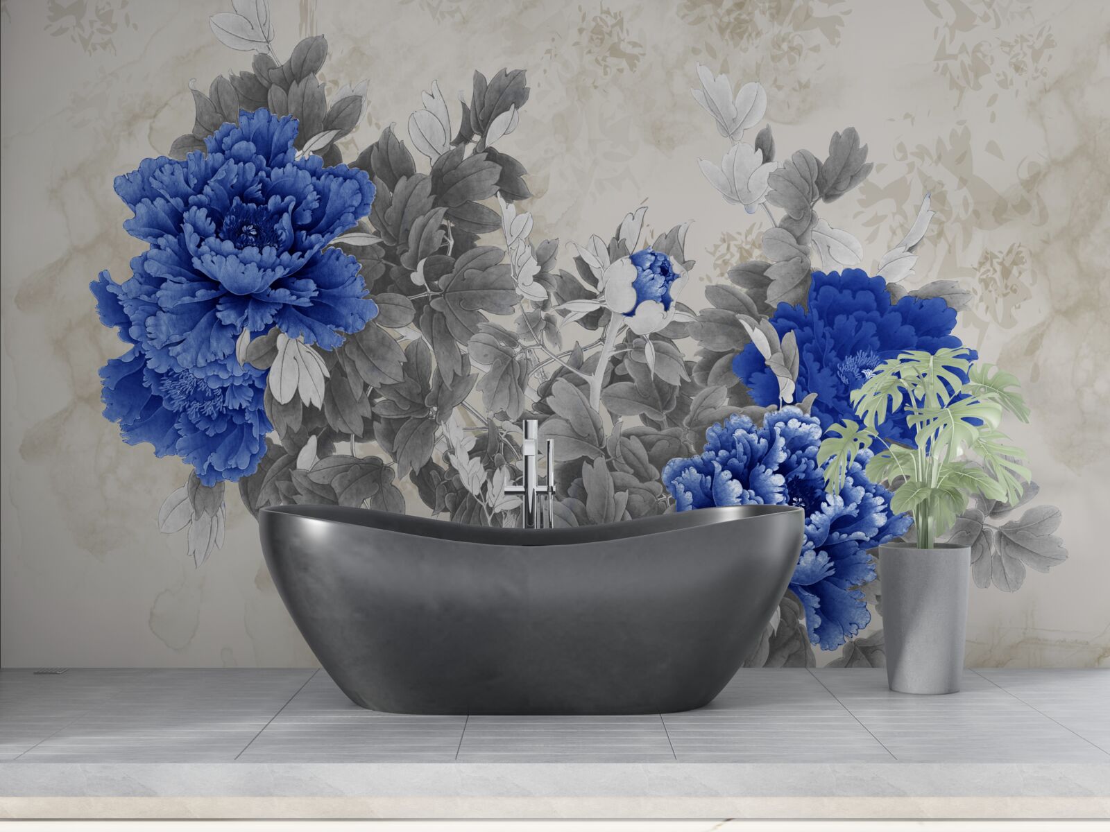 Fototapeta kvetinová ikebana na sivom podklade