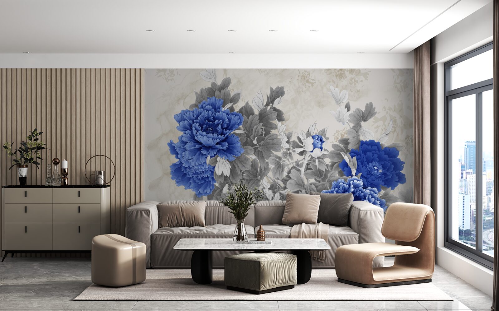 Fototapeta kvetinová ikebana na sivom podklade