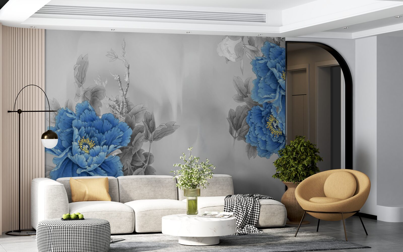 Fototapeta modré kvety na sivom podklade