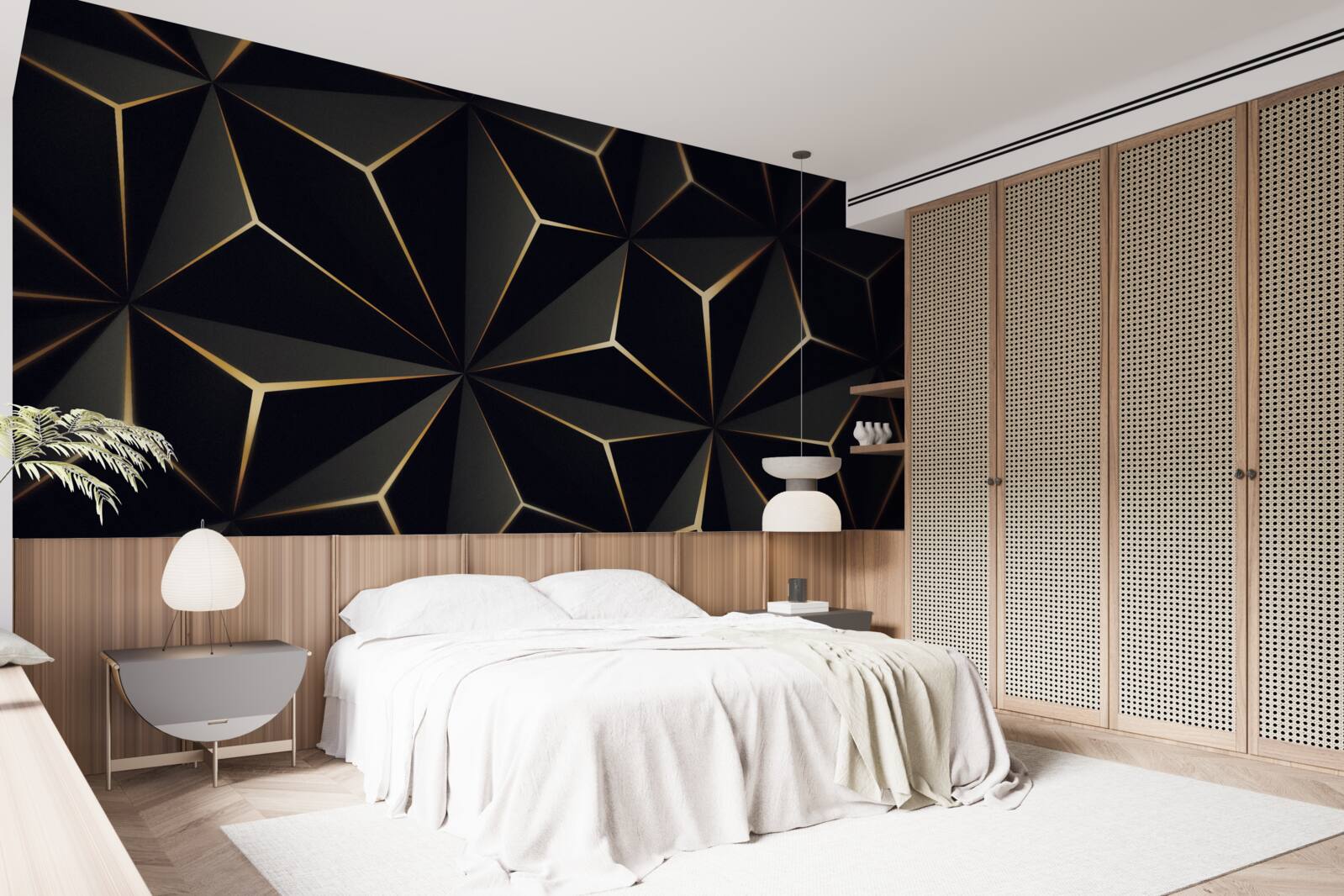 Fototapeta 3D pyramídy v čiernej farbe so zlatými prvkami