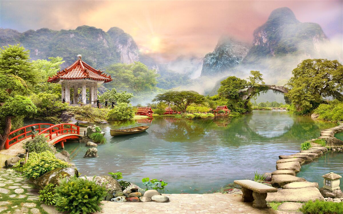 Fototapeta hmlistá japonská záhradná krajina