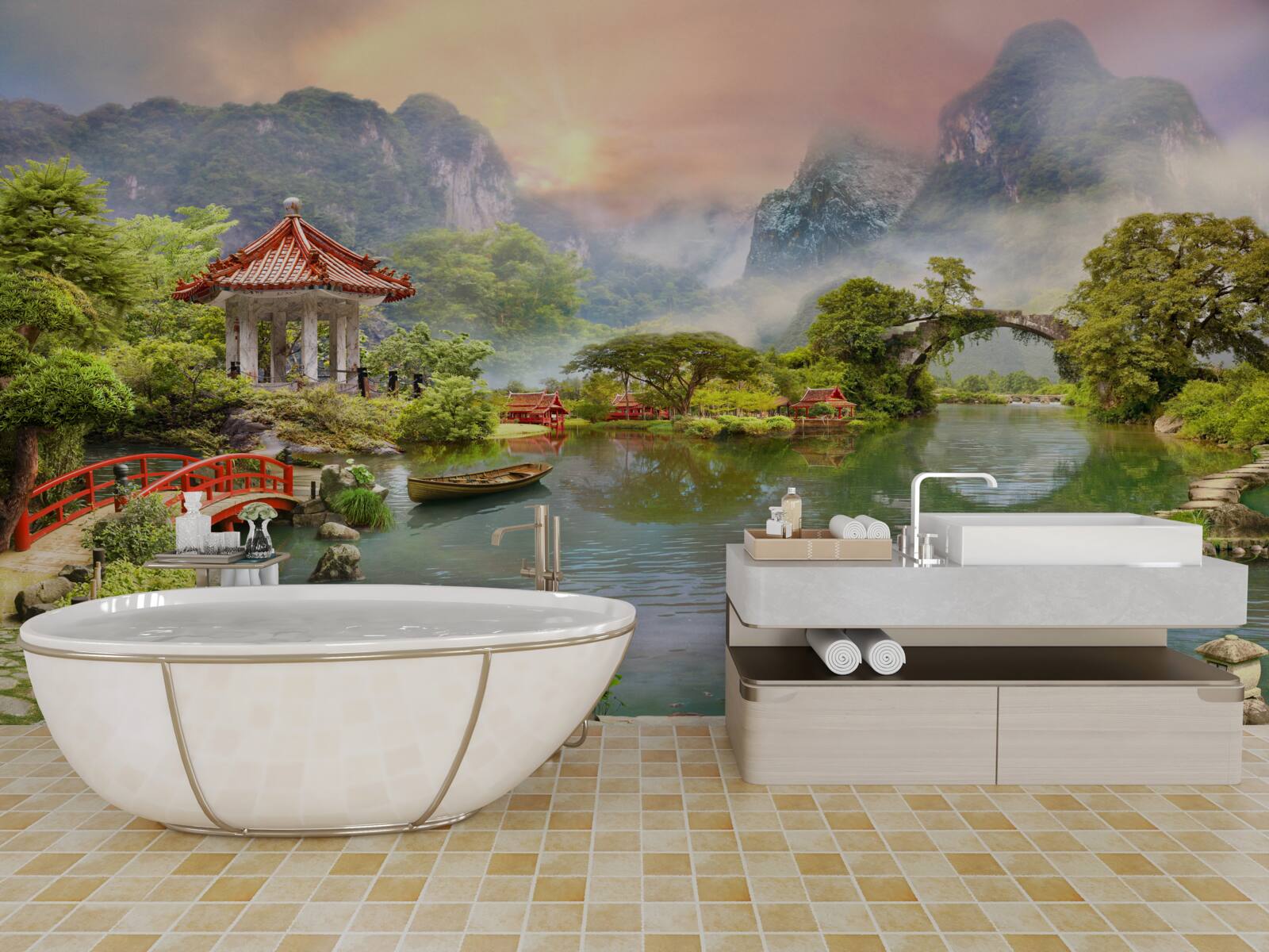 Fototapeta hmlistá japonská záhradná krajina