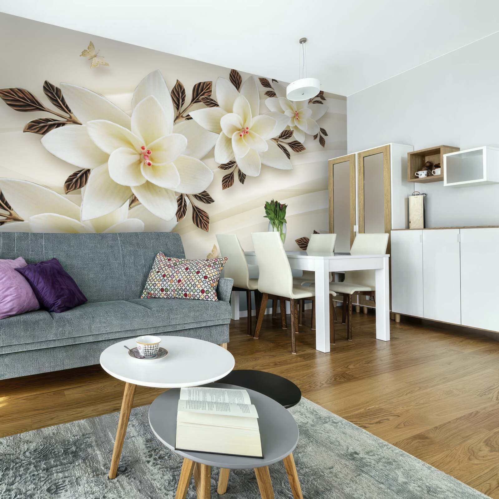 Fototapeta látka je zdobená bielymi lotosovými kvetmi