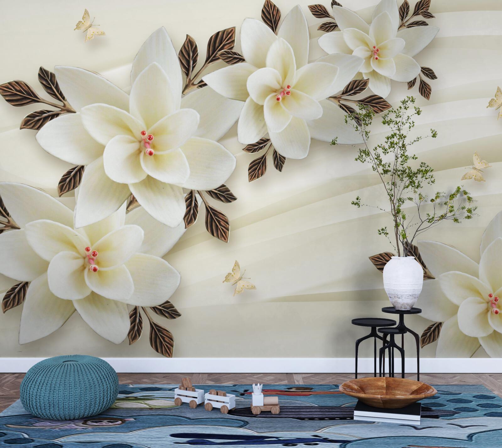 Fototapeta látka je zdobená bielymi lotosovými kvetmi