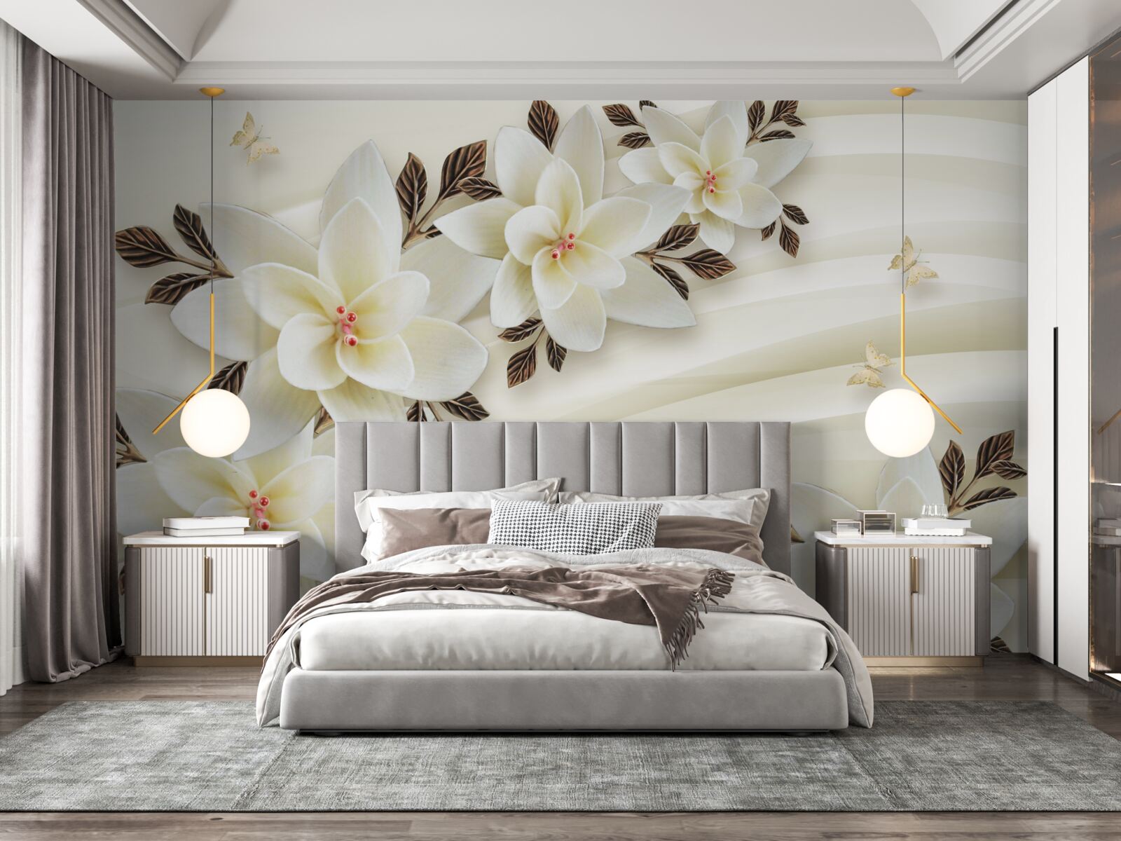 Fototapeta látka je zdobená bielymi lotosovými kvetmi