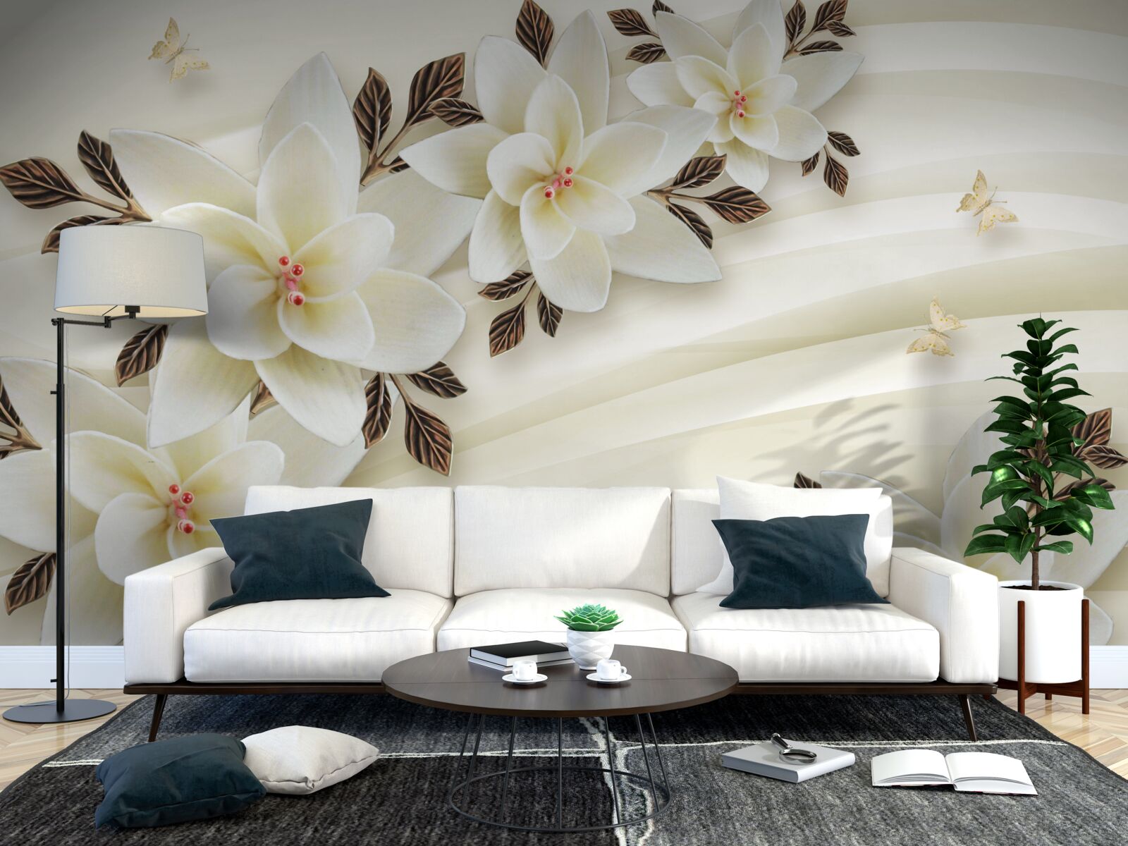 Fototapeta látka je zdobená bielymi lotosovými kvetmi