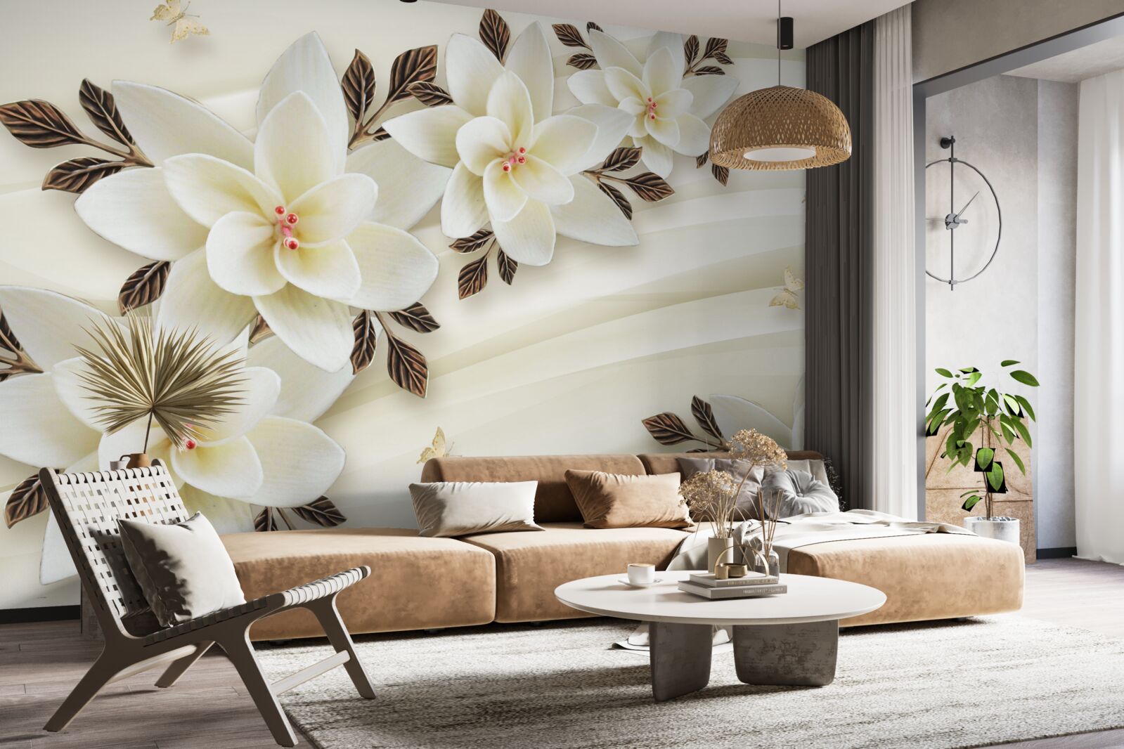 Fototapeta látka je zdobená bielymi lotosovými kvetmi