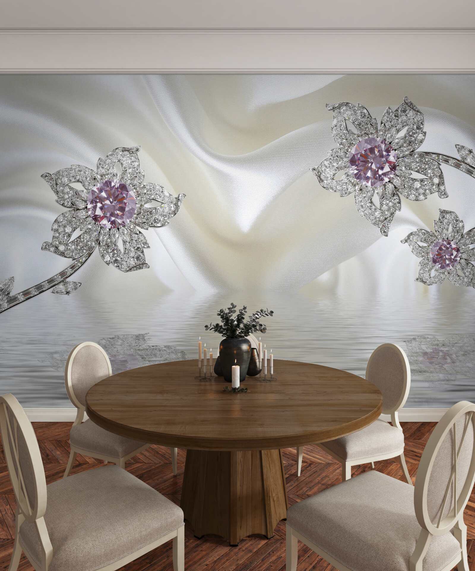 Fototapeta strieborné šperky v podobe kvetinových tvarov