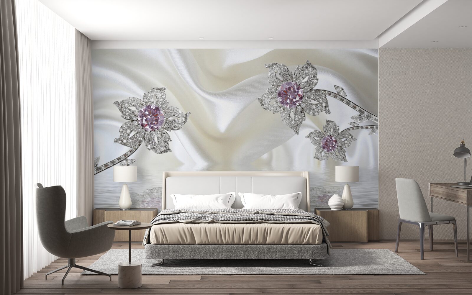 Fototapeta strieborné šperky v podobe kvetinových tvarov