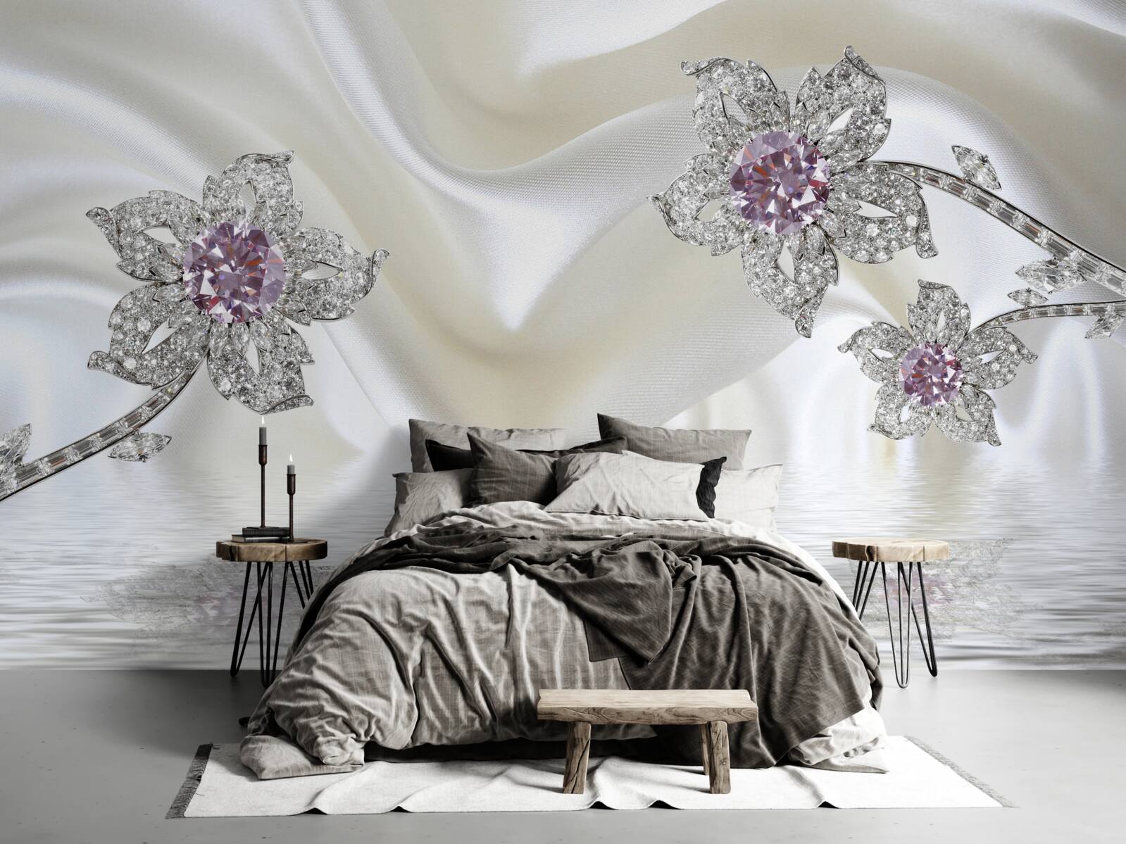 Fototapeta strieborné šperky v podobe kvetinových tvarov