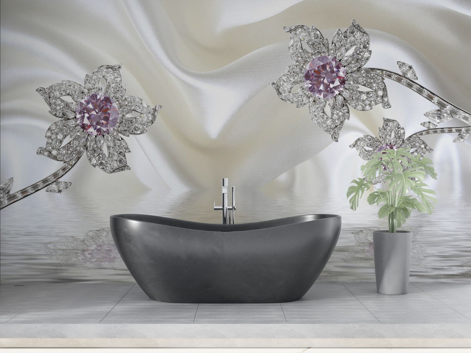 Fototapeta strieborné šperky v podobe kvetinových tvarov