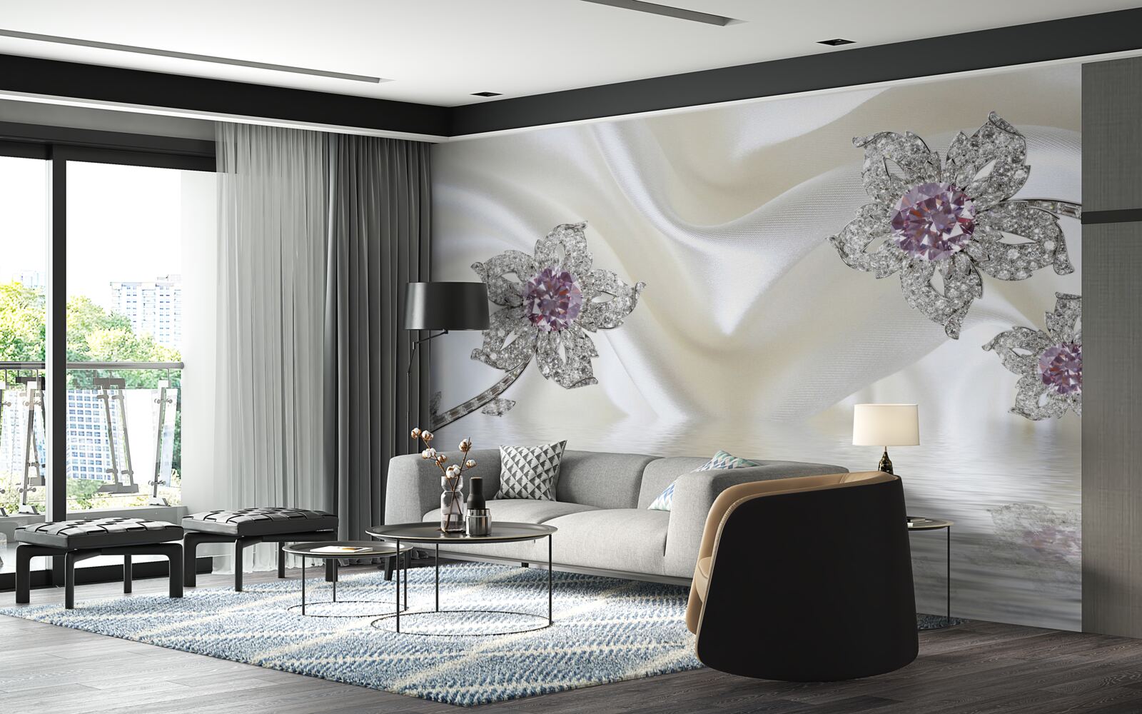 Fototapeta strieborné šperky v podobe kvetinových tvarov