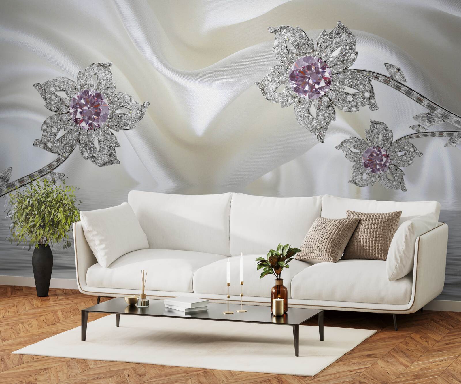 Fototapeta strieborné šperky v podobe kvetinových tvarov