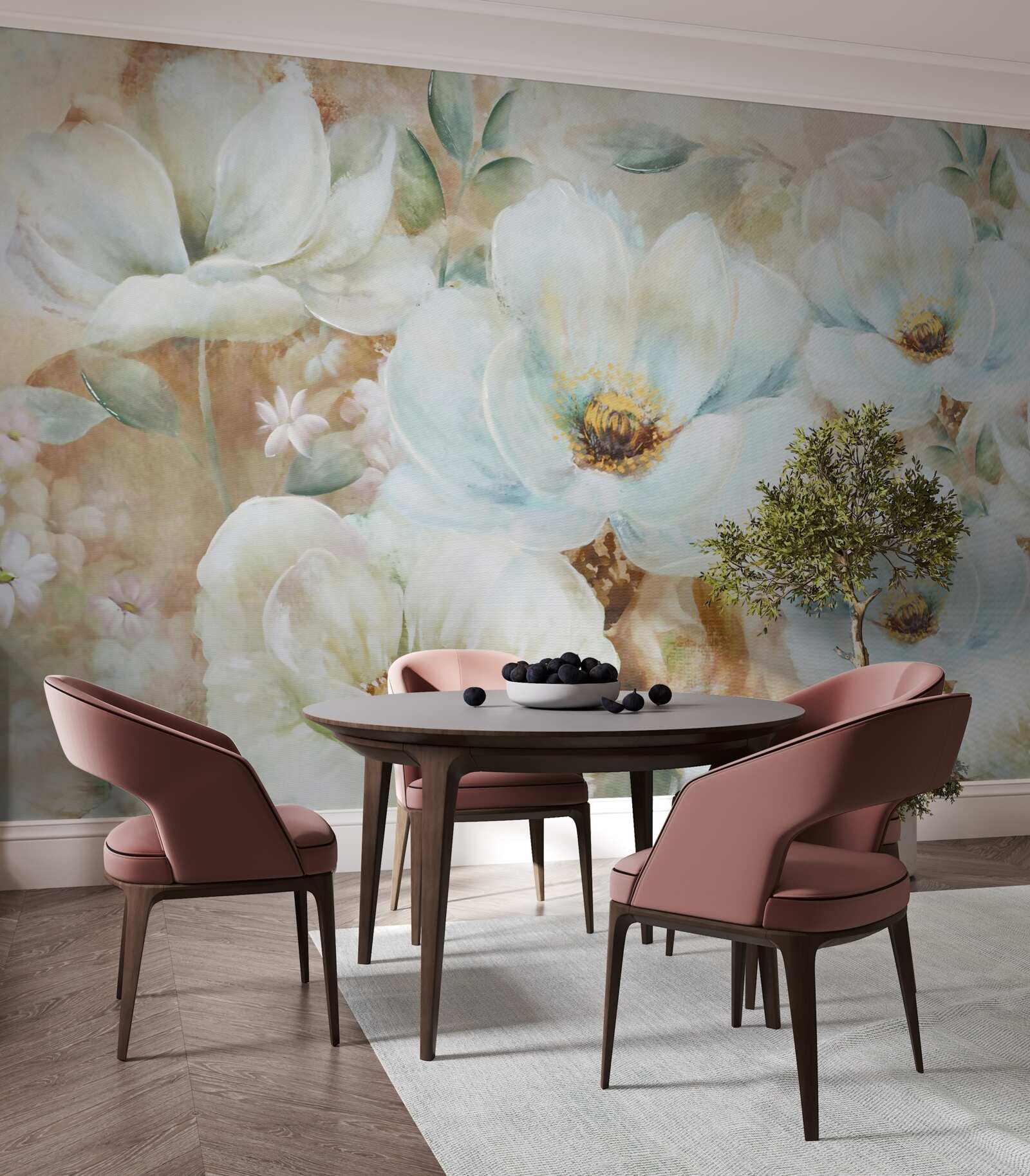 Fototapeta akvarelom snehobiele orchidey