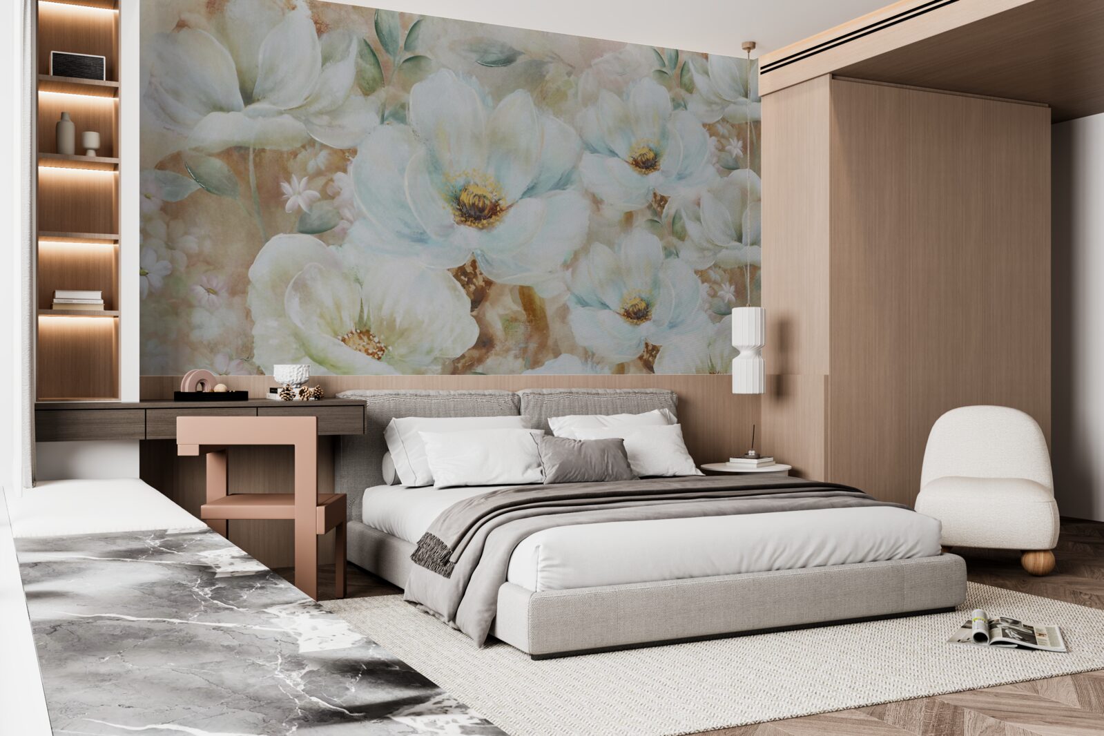 Fototapeta akvarelom snehobiele orchidey